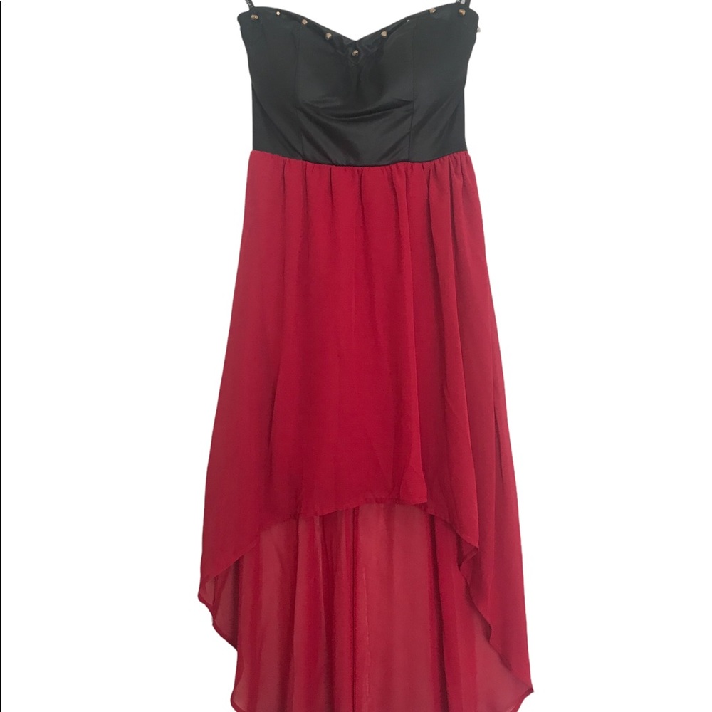 👗Red high low dress.